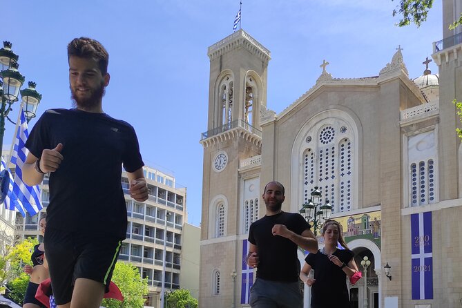 Athens Highlights: Urban Run experience with a Local - George and the small-group setup: pace, water, and CPR on standby