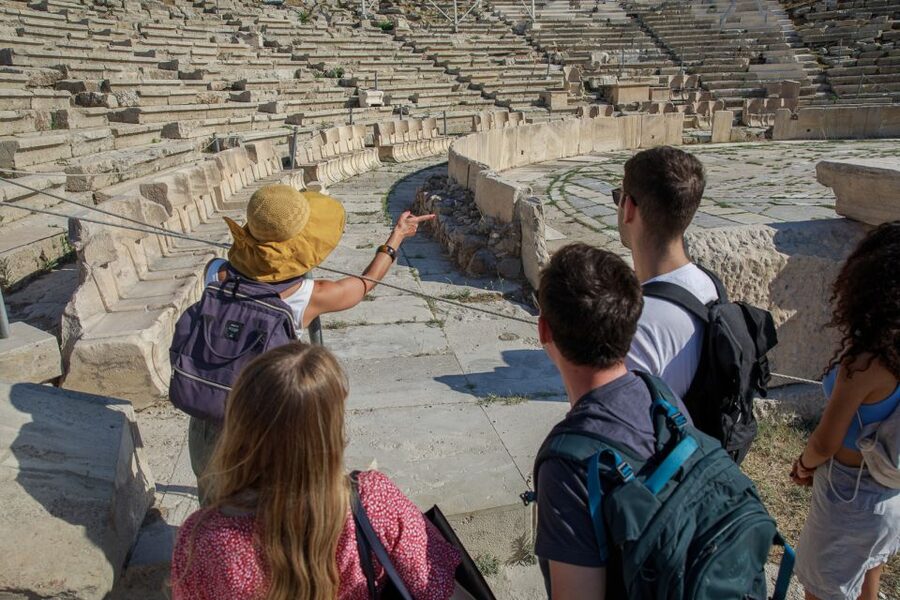 From Cruise Port: Athens City, Acropolis & Acropolis Museum - Walking toward the Acropolis along Dionysiou Areopagitou
