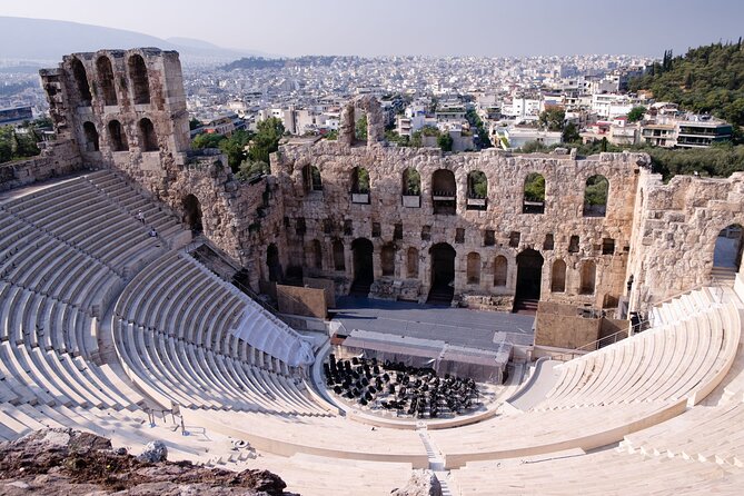 Panorama of Athens in 6 hours - Below the hill: Dionysus Theatre, Odeon of Herodes Atticus, and Mars Hill views
